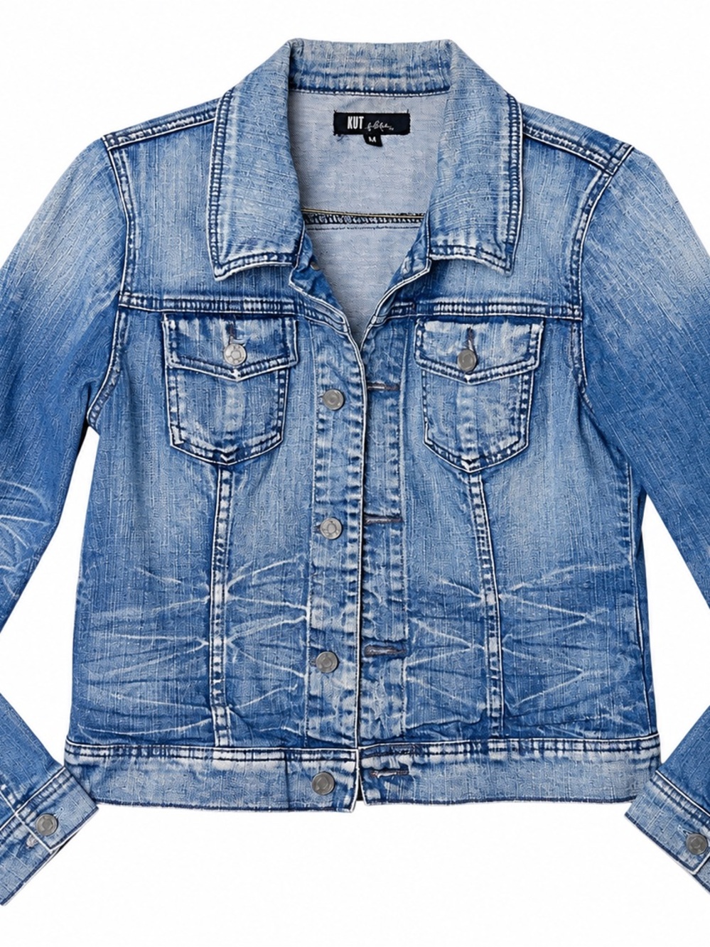 Kut from the Kloth Denim Jacket Medium Blue Wash Distressed Trucker Jacket Med